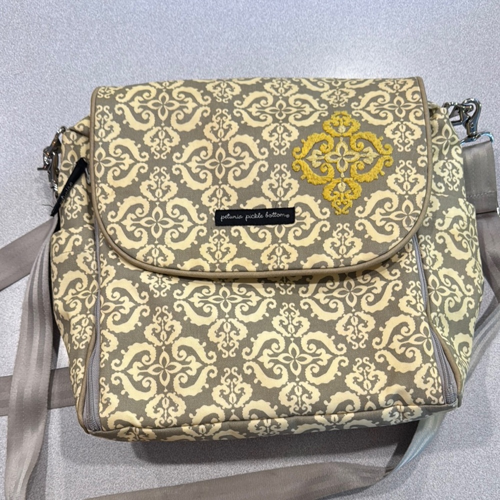 petunia pickle bottom Taupe & Yellow Crossbody Diaper Bag